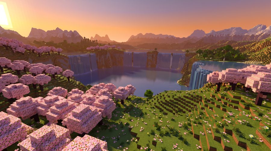 A Biomes O' Plenty landscape rendered with Distant Horizons draw distance