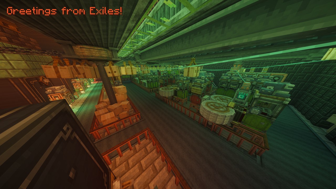 Greetings from Exiles: a factory hall on our community Minecraft server